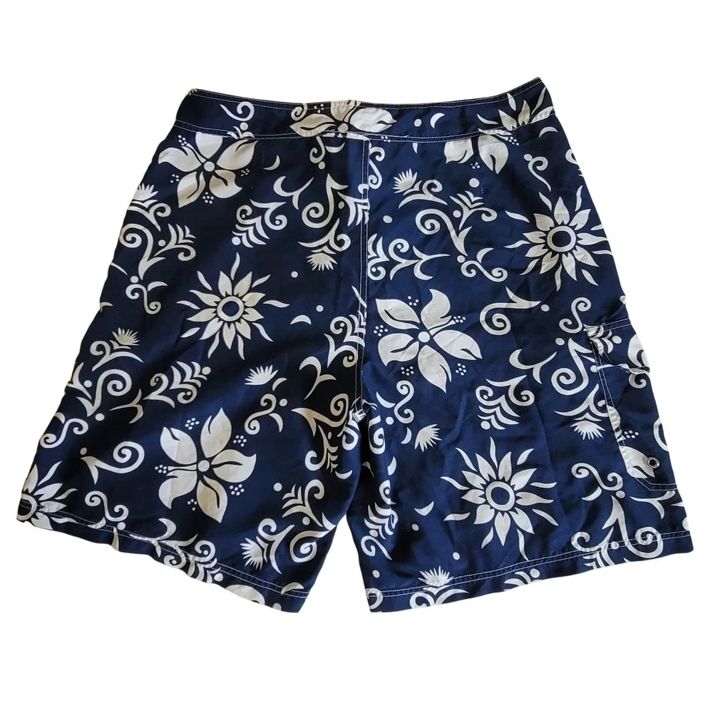 Y2K Sideout Board Shorts Mens 36 Navy‎ Blue Floral Hibiscus Print Swim Trunks
